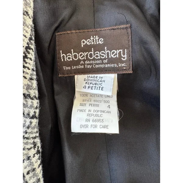 Vintage Y2K Petite Haberdashery Black & White Wool Houndstooth Plaid Blazer - Image 7