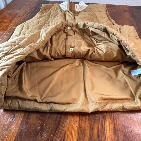 J.‎ Jill Camel Brown Quilted Puffer Vest Ribbed Knit Trim Snap Front Womens L - Image 10