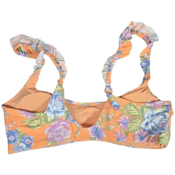 Aerie Floral Printed Ruffle Scoop‎ Bikini Top in Apricot Wash XL NWT - Image 2