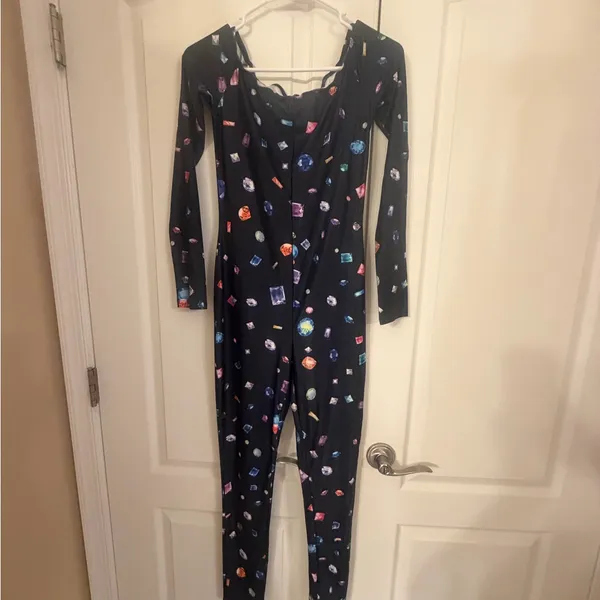 Blue Bodycon gemstone material one piece bodysuit! Size M - Image 3