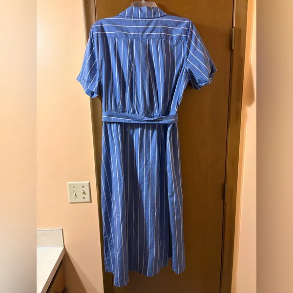NWT J.Crew Blue & White Striped Belted Midi Dress - Image 5