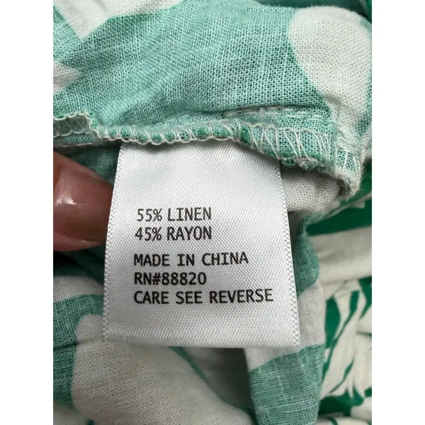 Atelier Nicole Miller Women L Linen Blend Green Floral Wide Leg Crop Pants - Image 6