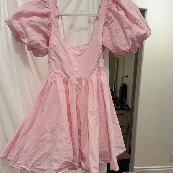 Pink Puff Sleeve Mini Dress - Image 2