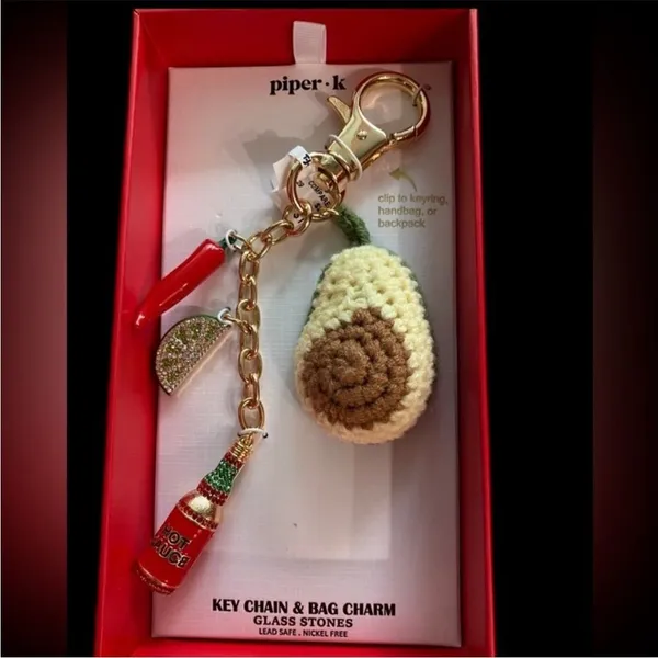 Betsey Johnson Piper K Knit Avocado Multi Charm Keychain Bag Purse Southwestern‎ NWT - Image 3