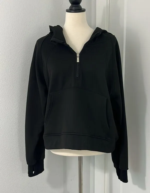 Amazon Laslulu XL Black Oversized Quarter-Zip Hoodie Sweatshirt with Pocket - Image 2