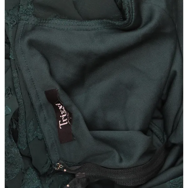 NWT Trixxi Waist Ruffled Jacquard Fit Flare Sheer Sleeved Dress Hunter Green L - Image 7