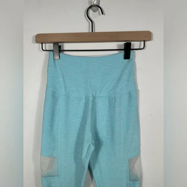 Beyond Yoga Leggings Small‎ Aqua Blue Mesh Panel High Rise Yoga Pants - Image 4
