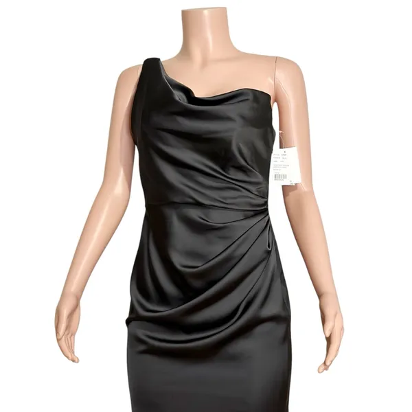 AFTER SIX Nisha 6904 One-Shoulder Cat-Eye Satin Charmeuse Gown, Black, 4R - Image 10
