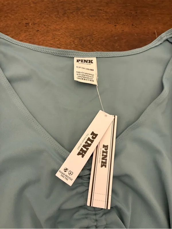 Victoria’s Secret PINK Relay Ruched Long Sleeve Top Small Niagara Falls Teal New - Image 2