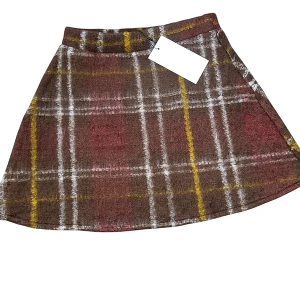 Zara Brown Brick Red Plaid Mini Skirt NWT Sz. SM Academia Fall Preppy Pull On - Image 2