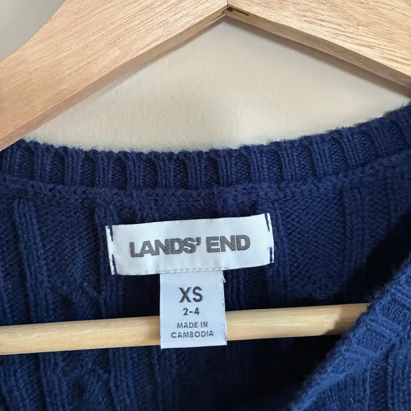 Lands' End blue white striped pullover cable knit sweater women's XS 100% cotton - Image 3
