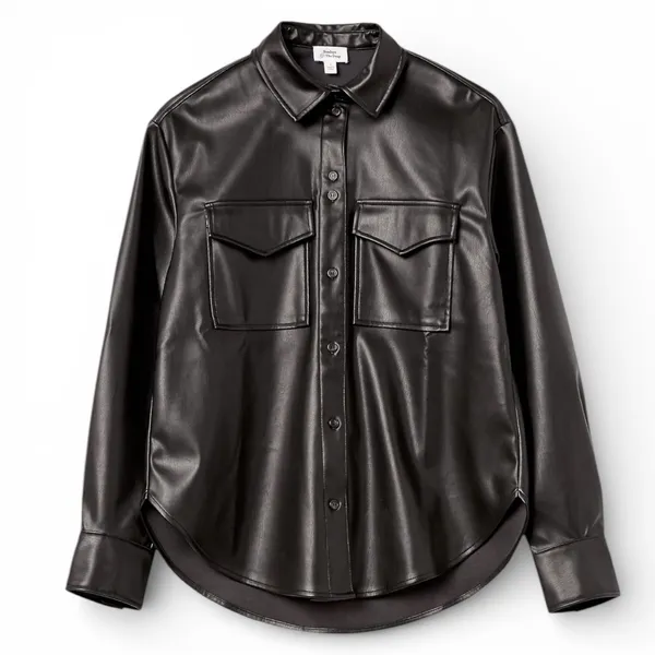 The Drop Lisadnyc Black Faux Leather Utility‎ Shirt Jacket XXS - Image 4