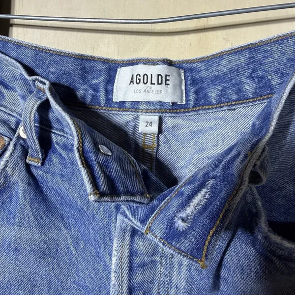 AGOLDE‎ Riley Crop Straight Jeans Women 24 High Rise Raw Hem Blue Denim - Image 8