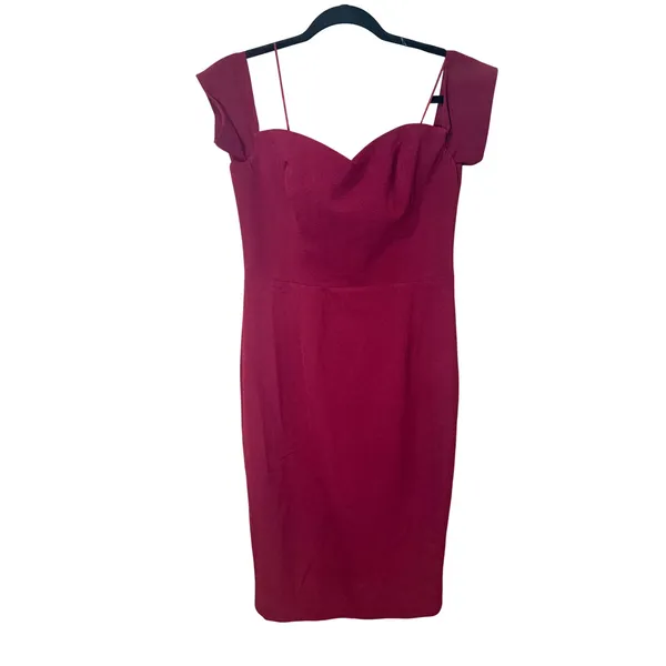 Dress the Population NWT Bailey Off-the-Shoulder Midi‎ Dress Burgundy Size Large - Image 3