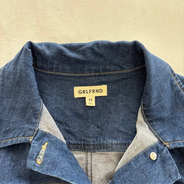 GRLFRND Celeste Denim Vest Dress XS Mini Sleeveless Dark Wash Button Boho Fall - Image 3