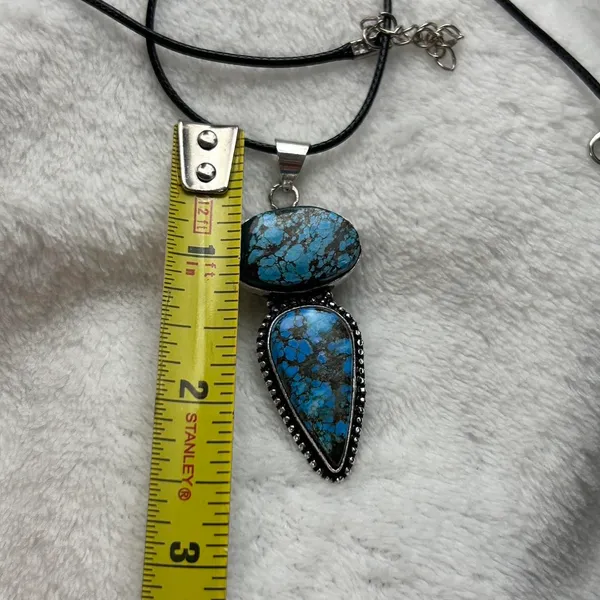 Turquoise Natural Gemstone 925 Silver Plated Gemstone Pendant Necklace - Image 4