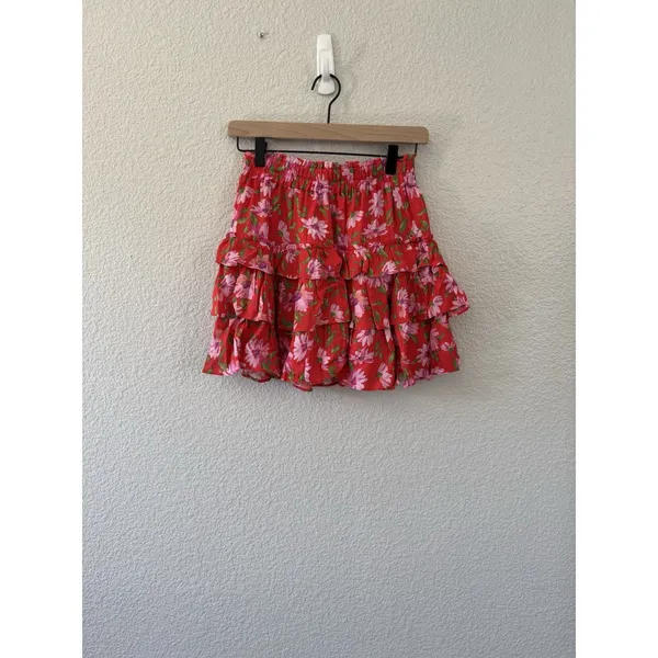 LoveShackFancy Mambo Red Mini Skirt XS NWT Lined Coquette Feminine MSRP $345 - Image 3