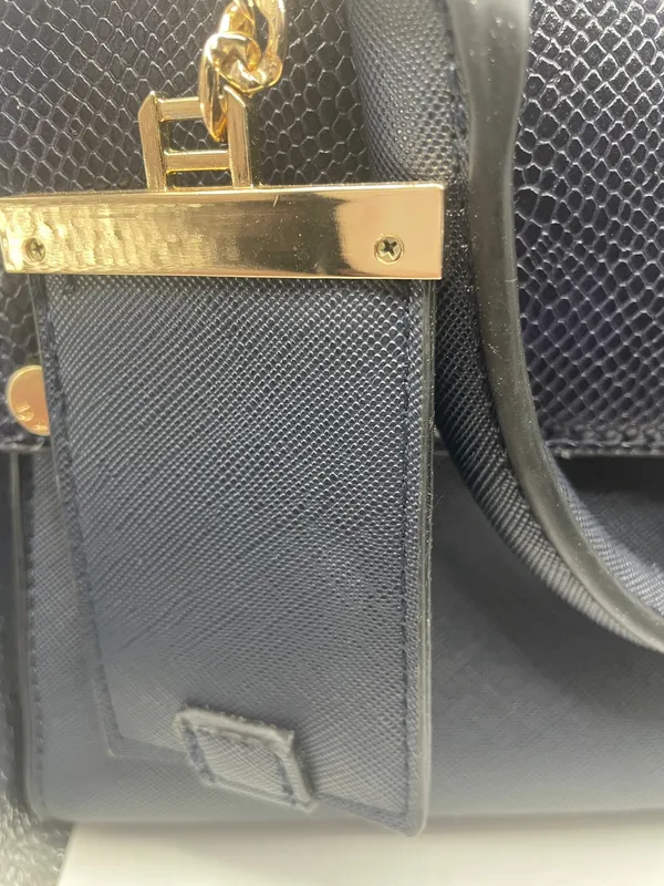 Dune London Navy Blue Structured Satchel Handbag Gold Hardware Women's Purse - N - Image 8