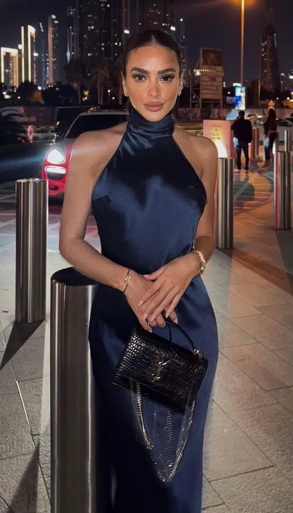 Zara maxi dress satin slip gown Elegant blue Halter formal party wedding prom - Image 3