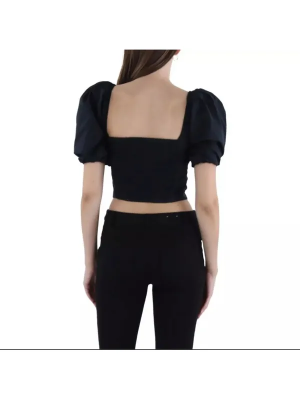 Abercrombie & Fitch Square Neck Ruched‎ Puff Sleeve Top Black Size Small NWT - Image 2