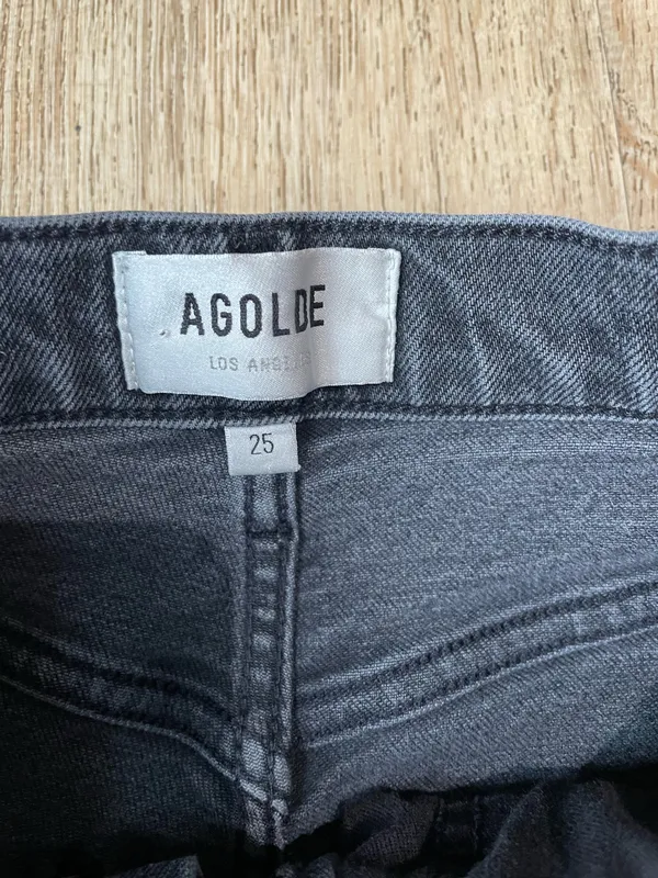 AGOLDE High Rise Skinny Jeans Size 25 Washed Black Button Fly Vintage Fade - Image 3