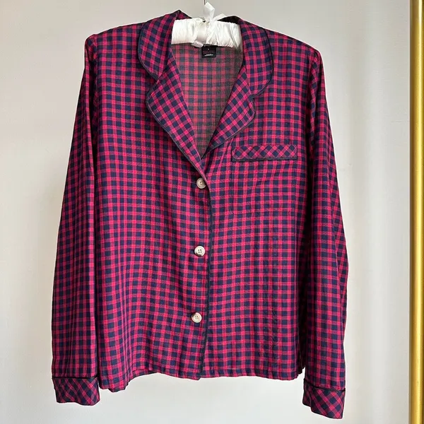 Madewell red gingham pajama top check long sleeve top size small - Image 2