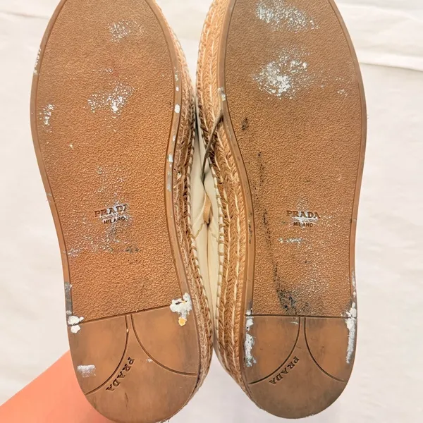 Prada 2024 Leather Platform Espadrilles EU 37.5 US 7.5‎ Off-White - Image 6