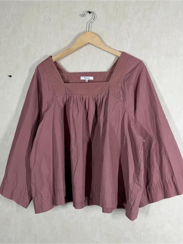 Madewell Women’s Square Neck Peasant Top Oversized Boho in Antique Plum XL - Image 3
