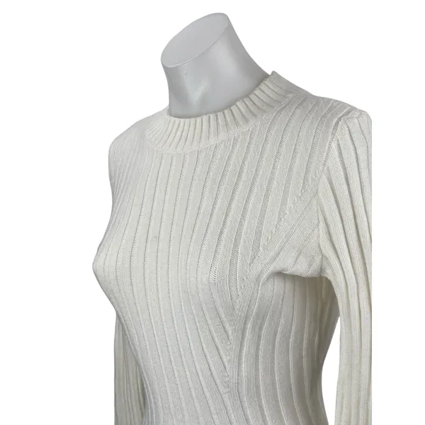 Hollister White Rib Knit Long Sleeve Mock Neck Ribbed Knit Mini A Line Dress S - Image 2