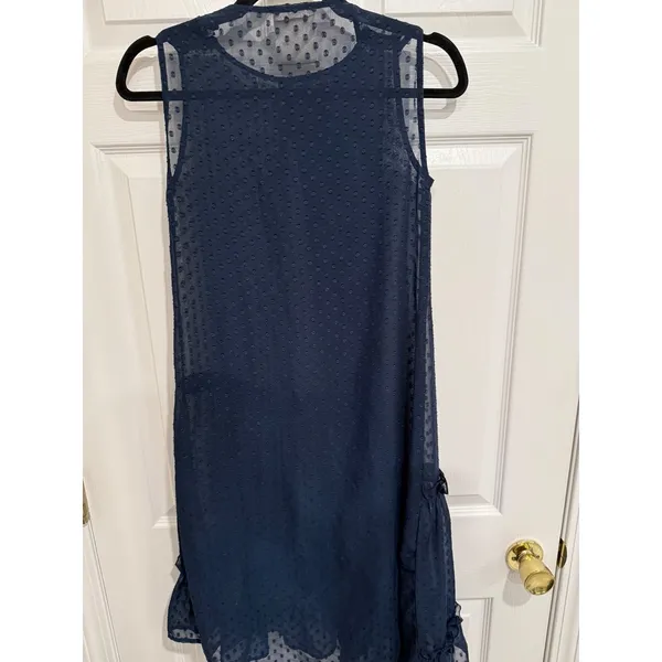 Semicouture Navy Blue Swiss Dot‎ Tiered Ruffle Sleeveless Shift Dress Size 01 - Image 4
