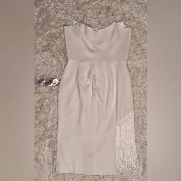NWOT Dress the Population Rory fringe MIDI white Dress sz L - Image 5