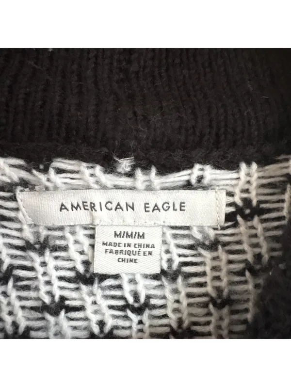 American Eagle Black Fair Isle Mock Neck Sweater Striped Bishop Sleeves Size M - Image 5