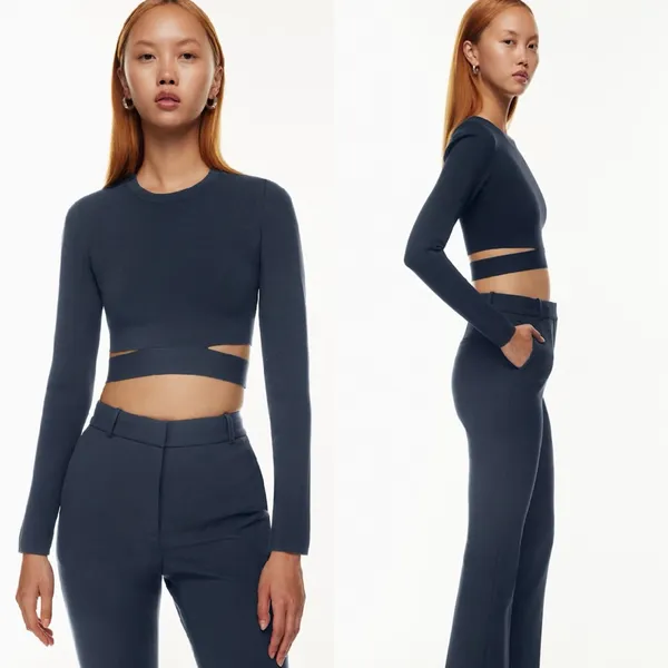 NWT Aritzia Ten by Babaton Retrospect Sweater Strip Cut Out Cropped Top Sz M 💛🎀 - Image 3