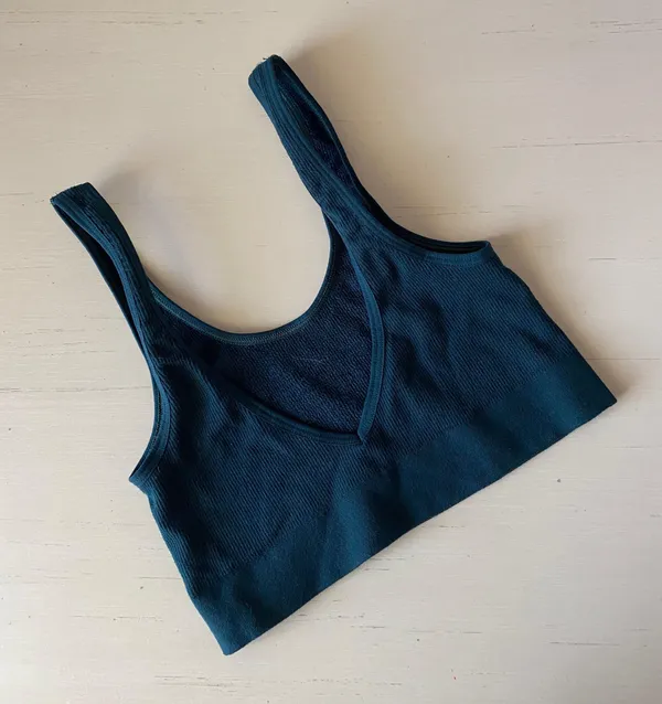 Out From Under Urban Outfitters seamless ribbed navy forest green v neck croptop - Image 2