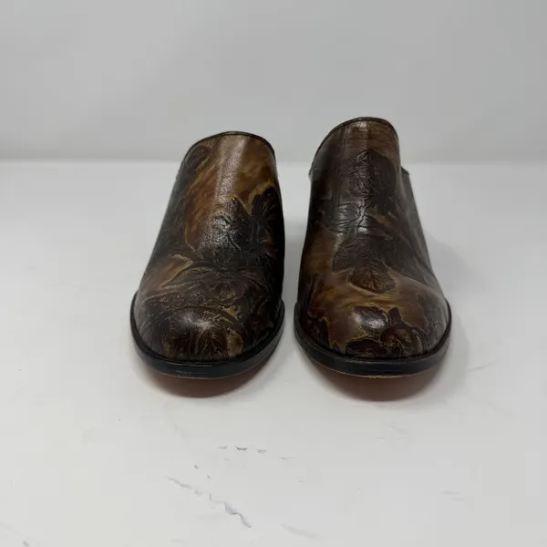 Patricia Nash Floral Tooled Leather Mules Brown Block Heel Women 7.5 - Image 2