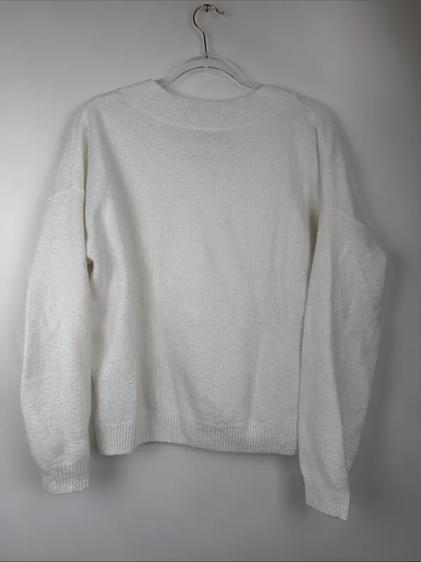 Hollister White Comfy Cloud Oversized V-Neck Sweater Size Small - Image 5