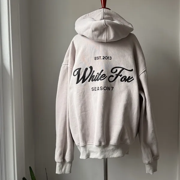 White Fox Boutique Hoodie with Black Letters M/L Oversized Season 7 Sweatshirt - Image 3
