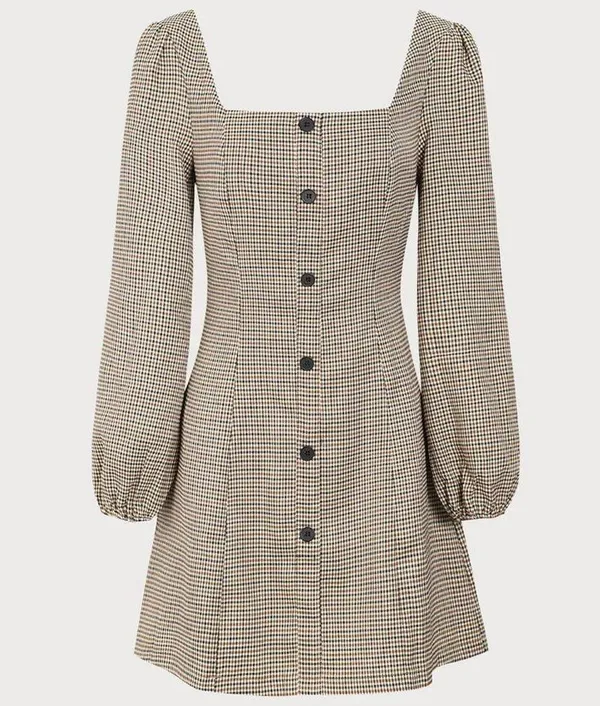 RIHOAS The Khaki Square Neck Plaid Button Mini Dress M 68 - Image 7