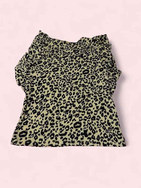 Source Unknown Leopard Ruffle Sleeve Top - Black and tan - Image 2