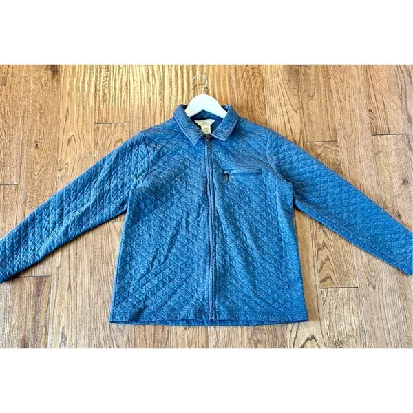 L.L. Bean blue quilted full zip collared sweater size small - Image 3
