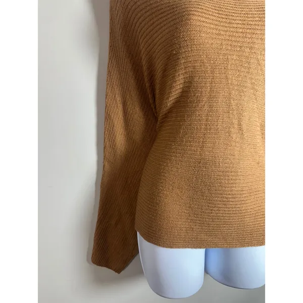 Leith Womens Cognac Brown Ribbed Batwing Boat Neck Pullover Sweater Small‎ - Image 4