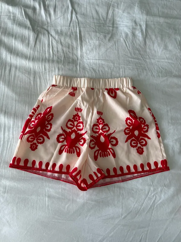 Cream And Red Printed Two-Piece Lounge Set - Image 2