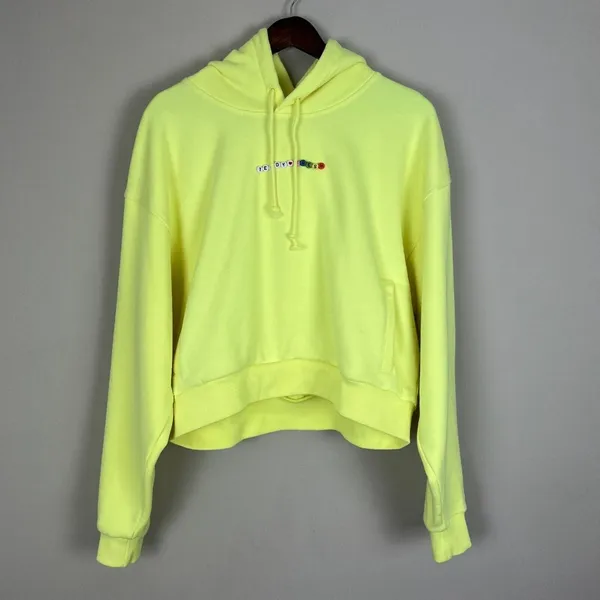 Teddy Fresh Hoodie Womens XL Highlighter‎ Neon Yellow Cropped 100% Cotton Beaded - Image 15