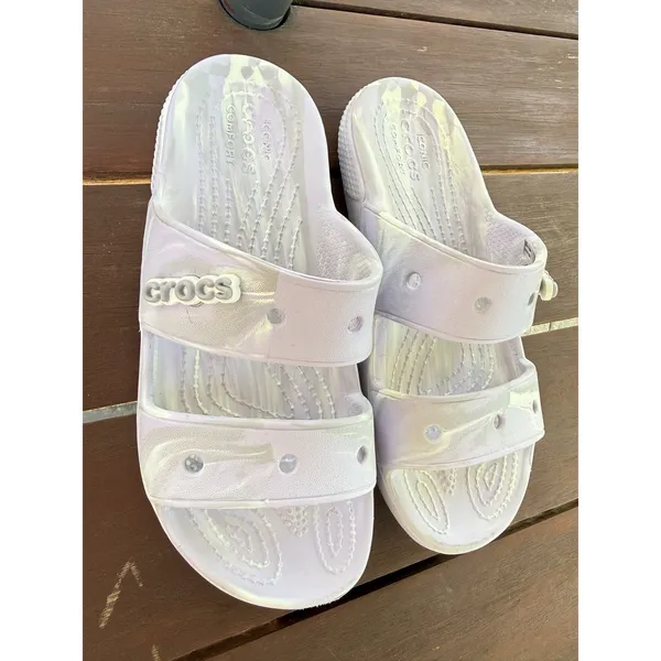 Crocs Classic Lavender Marbled Slide Sandals Iconic Comfort Purple Women Size 6 - Image 4