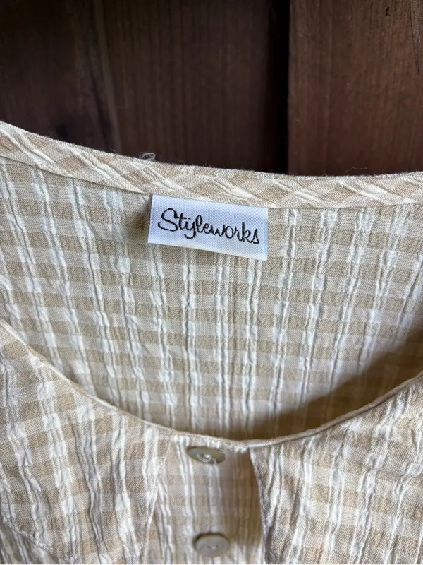 VTG Styleworks Gingham Picnic Collar Cottagecore Modest Maxi Dress - Image 3