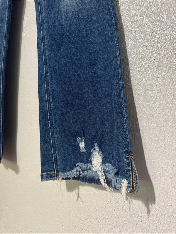 Risen Jeans Distressed High Waisted Flare Raw Frayed Shadow Hem 0/24 - Image 3