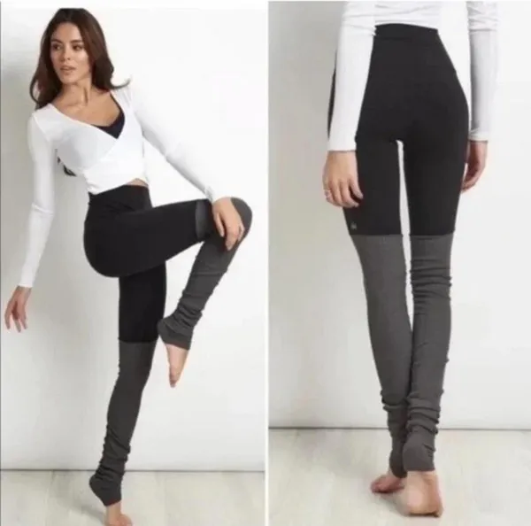 Alo Yoga Goddess Ribbed Leggings Black Charcoal Colorblock Size M - Image 2