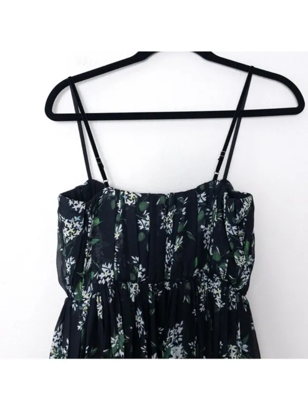 Sau Lee Georgina Gown 14 Floral Black Maxi Chiffon Pleated Aline Bodice - Image 11