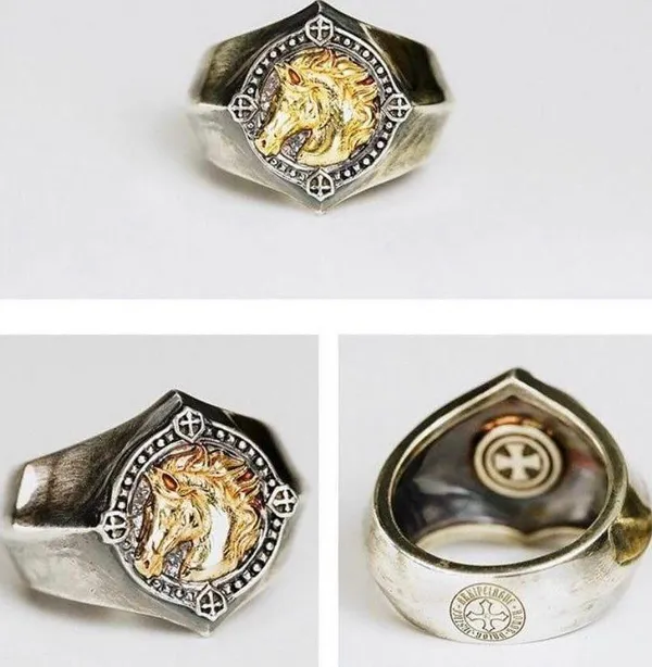 925 Silver Plated Adjustable Horse Ring for Men Women,Animal Ring,Punk Hip Hop - Image 2