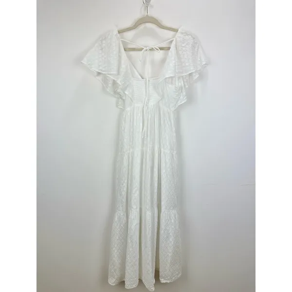 Madewell Tie Back Flutter Sleeve Tiered Midi Dress White Cottagecore US 00 NWT - Image 10